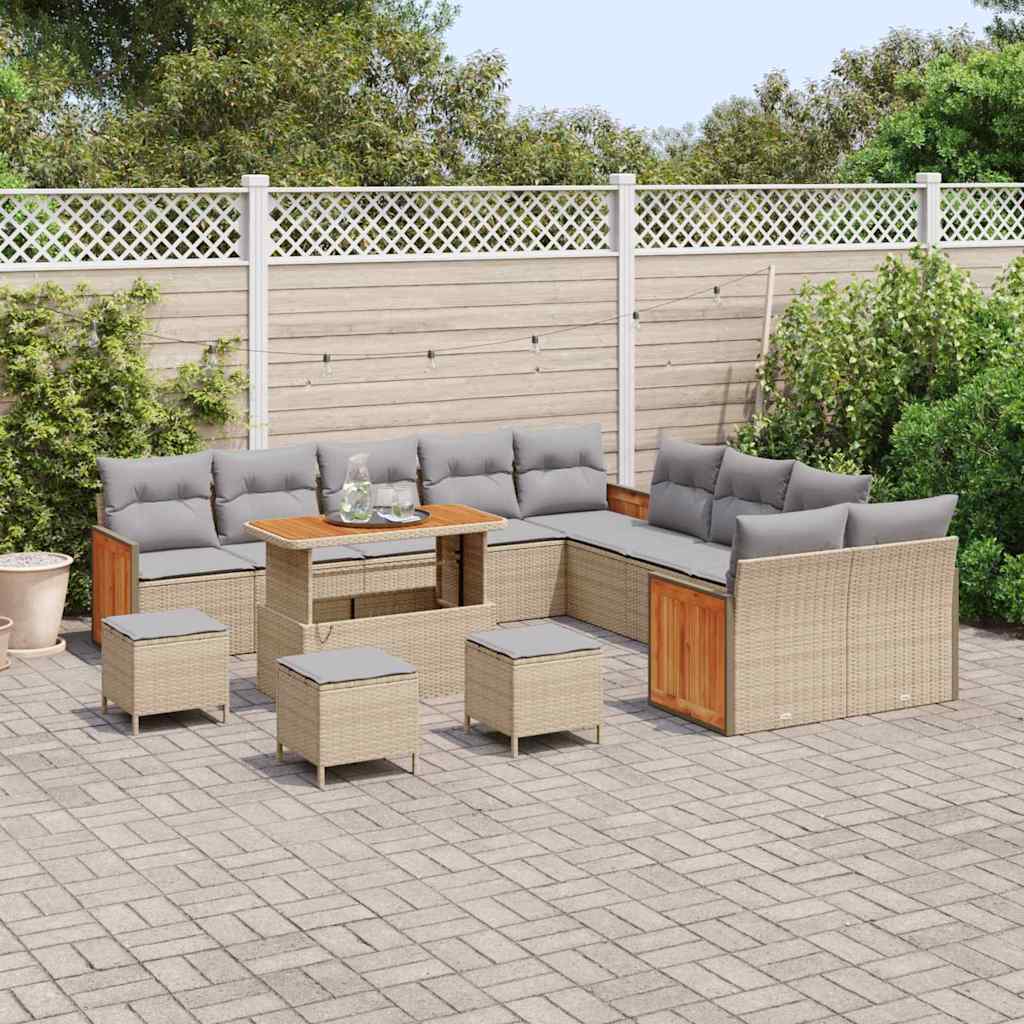Garten-Sofa-Set 14 pcs Beige und Hellgrau 110 x 55 x 71 cm